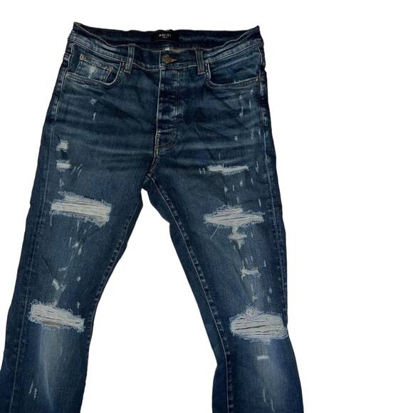 Amiri Blue Denim Shotgun Distressed Skinny Jeans Size 32 - Picture 3 of 9